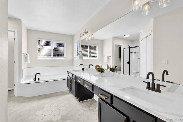 275 S Pembrook St, Castle Rock, CO 80104 - full bath with double vanity, a bath, a shower stall, and tile patterned floors