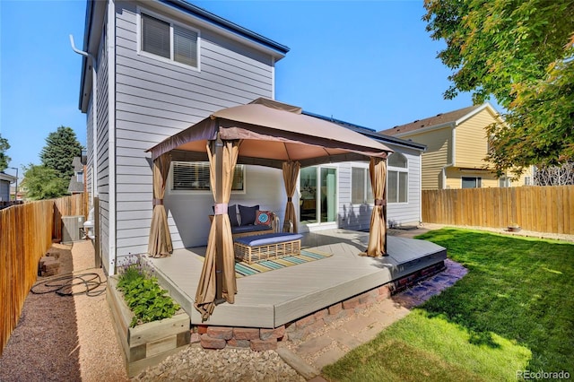 275 S Pembrook St, Castle Rock, CO 80104 - rear view of property with a gazebo, a wooden deck, an outdoor living space, and central air condition unit