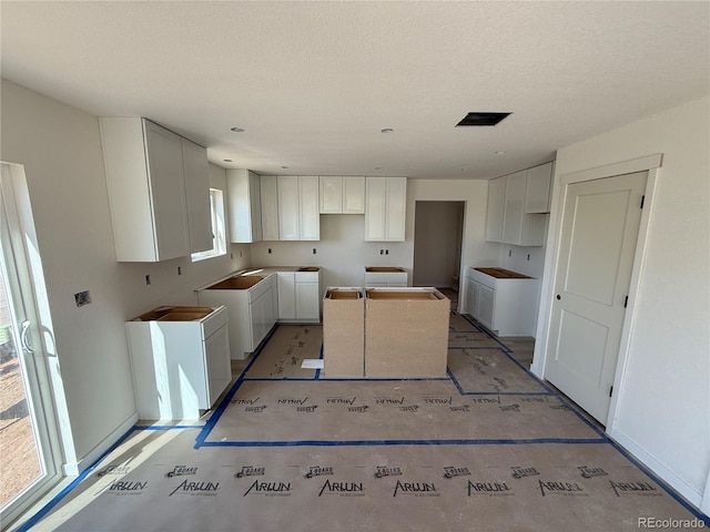 701 Little Bear, Colorado Springs, CO 80907 - kitchen with white cabinetry, baseboards, and a textured ceiling