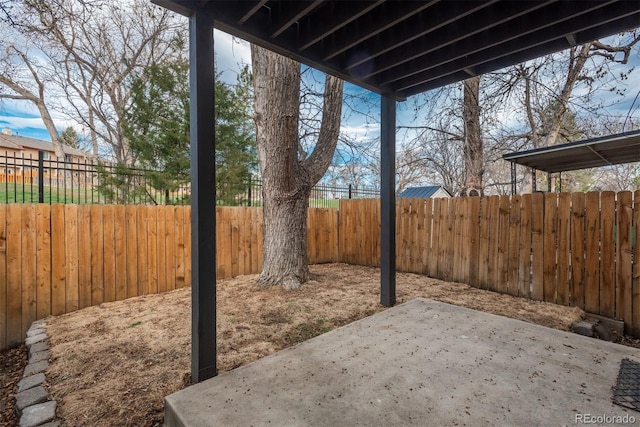 view of patio featuring a fenced backyard