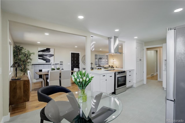 dining room featuring light tile patterned flooring and recessed lighting