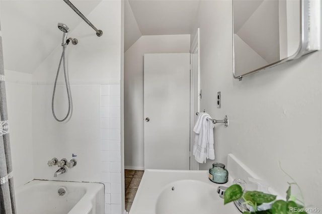 274 S Lincoln St, Denver, CO 80209 - bathroom featuring shower / bath combination and lofted ceiling