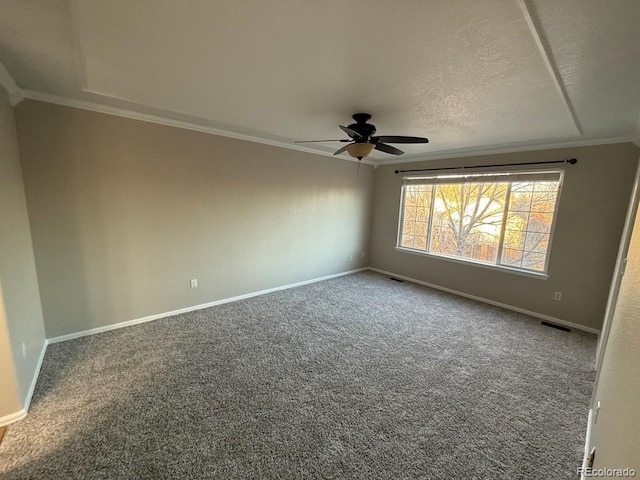 13031 Dexter St, Thornton, CO 80241 - spare room with a ceiling fan, carpet, baseboards, and ornamental molding