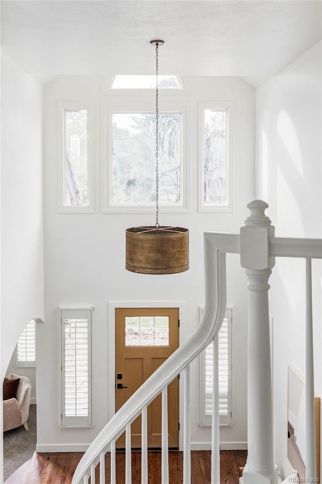 stairway with wood-type flooring