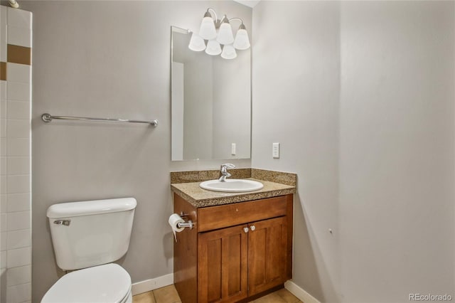 full bath with toilet, baseboards, and vanity