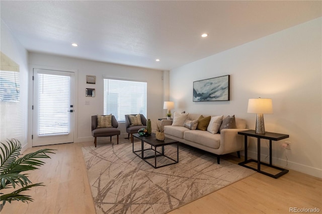 living room with light hardwood / wood-style floors