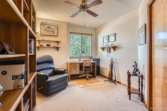 9791 Sterling Dr, Highlands Ranch, CO 80126 - office space with a textured ceiling, light carpet, a ceiling fan, and a textured wall