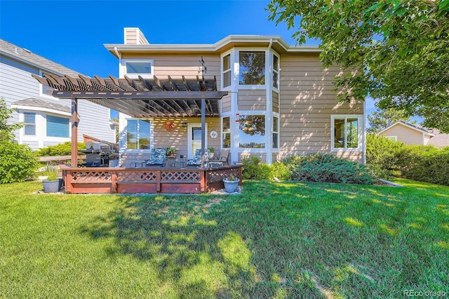 9791 Sterling Dr, Highlands Ranch, CO 80126 - back of property featuring a pergola, a yard, and a chimney