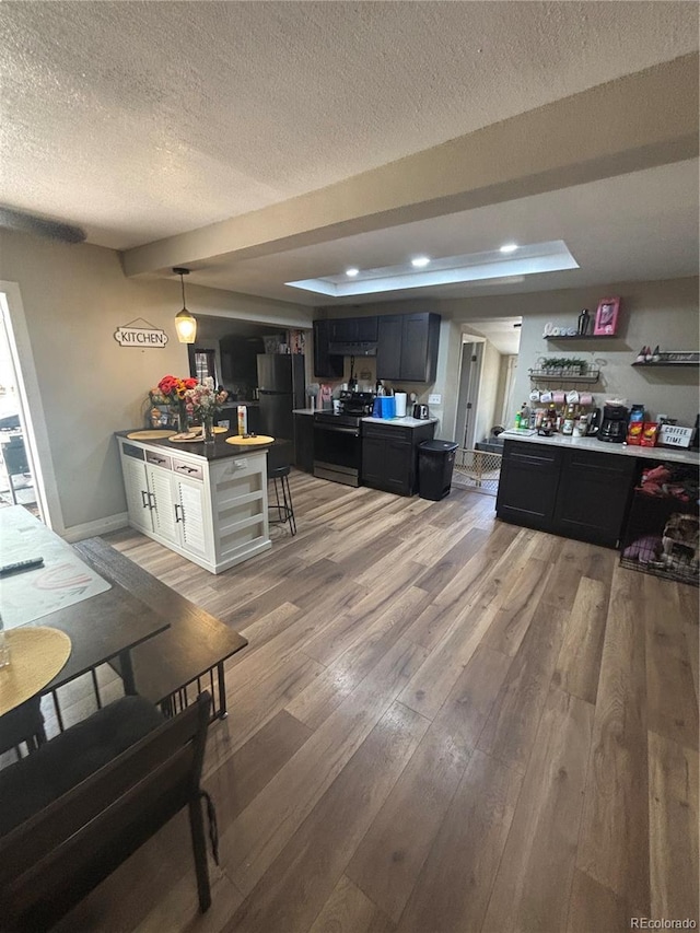 206 Lyell St, Monte Vista, CO 81144 - dining room with light wood finished floors, a textured ceiling, and recessed lighting