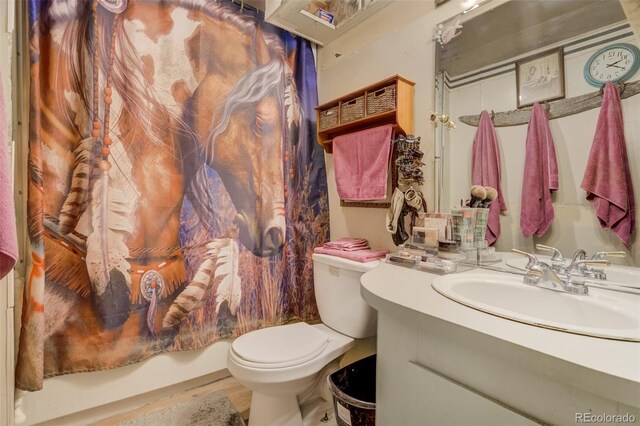 41215 Alta Vista Rd, Ramah, CO 80832 - full bath featuring toilet, wood finished floors, and vanity