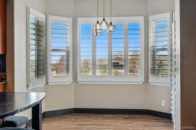 19423 W 52nd Dr, Golden, CO 80403 - unfurnished dining area featuring a wealth of natural light, wood finished floors, and baseboards