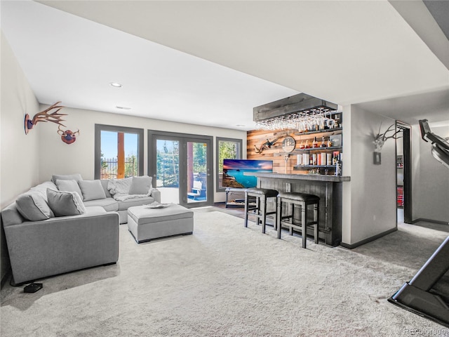 24 Pine Valley Rd, Evergreen, CO 80439 - carpeted living room with a bar and recessed lighting