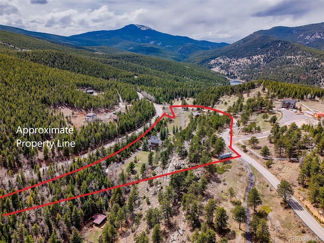 24 Pine Valley Rd, Evergreen, CO 80439 - aerial view with a view of trees and a mountain view