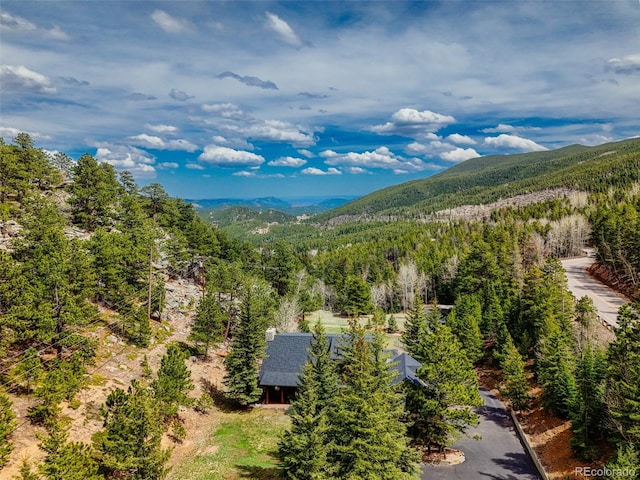 24 Pine Valley Rd, Evergreen, CO 80439 - bird's eye view with a wooded view and a mountain view
