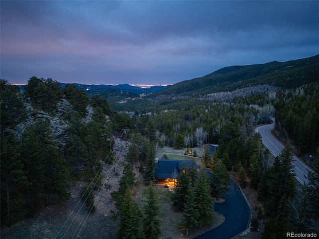 24 Pine Valley Rd, Evergreen, CO 80439 - aerial view featuring a mountain view and a forest view