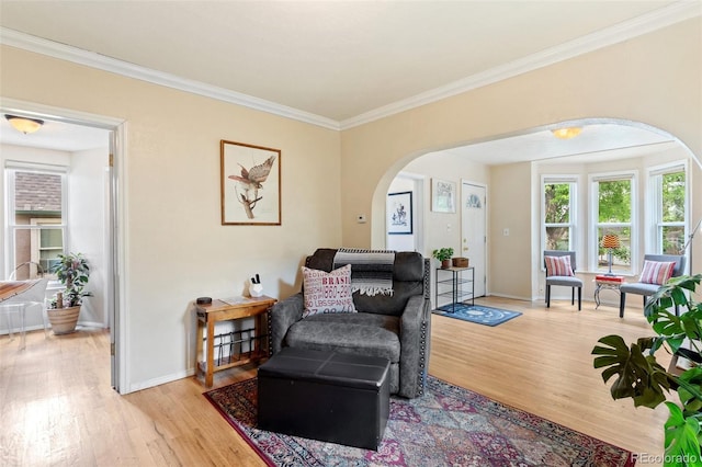 1318 S 25th St, Colorado Springs, CO 80904 - sitting room with arched walkways, wood finished floors, and crown molding