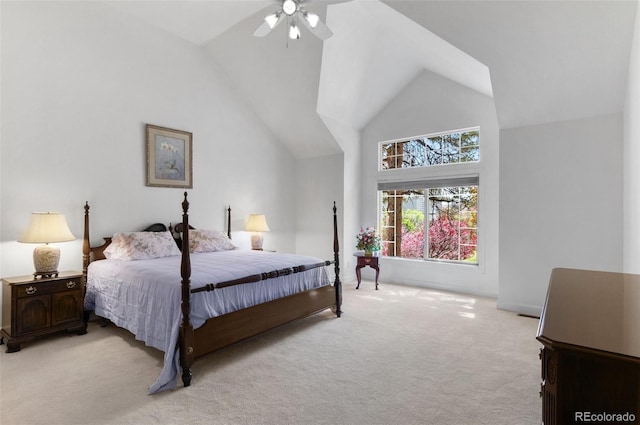 2032 W Nantucket Ct, Littleton, CO 80120 - bedroom with light carpet, lofted ceiling, and a ceiling fan