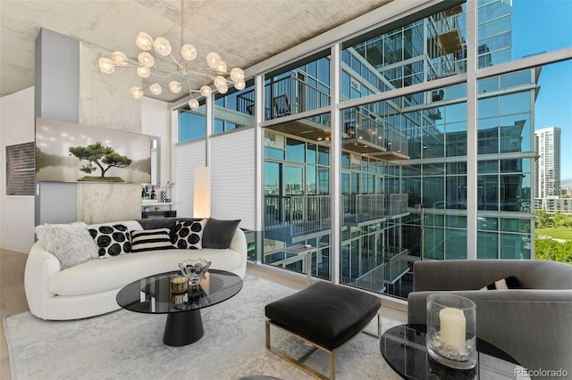 1700 Bassett St Unit 1014, Denver, CO 80202 - living area featuring a wall of windows, wood finished floors, and a high ceiling