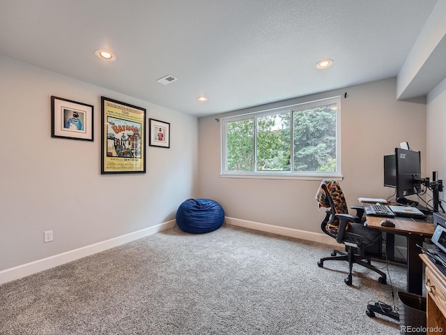 19098 E Ida Dr, Aurora, CO 80015 - office area featuring carpet, baseboards, and recessed lighting