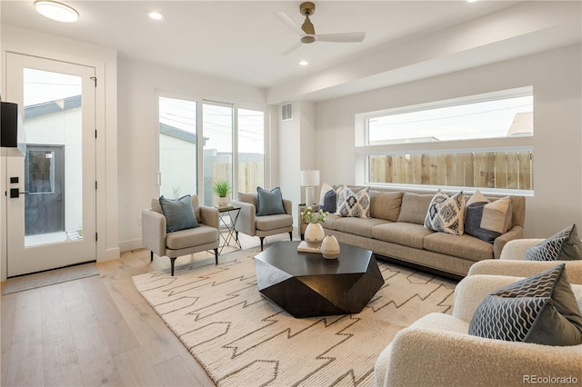 2060 Eliot St, Denver, CO 80211 - living area with light wood-style floors, recessed lighting, and ceiling fan