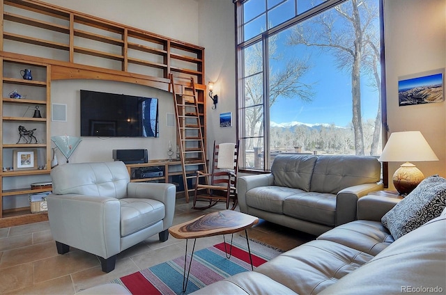 1100 Pinon Dr, Poncha Springs, CO 81242 - living room with tile patterned flooring and a high ceiling
