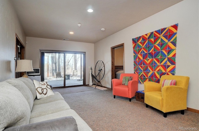1100 Pinon Dr, Poncha Springs, CO 81242 - living area featuring recessed lighting, carpet, visible vents, and baseboards