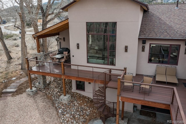 1100 Pinon Dr, Poncha Springs, CO 81242 - back of property with roof with shingles, an outdoor living space, and stucco siding