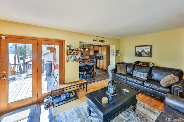 living room with hardwood / wood-style floors