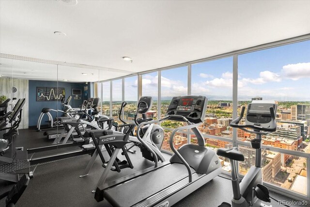 1625 Larimer St Unit 1605, Denver, CO 80202 - workout area featuring expansive windows and a view of city