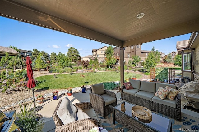 23871 E Ontario Pl, Aurora, CO 80016 - view of patio featuring an outdoor living space and a residential view