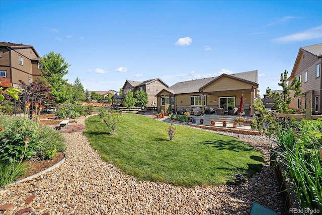 23871 E Ontario Pl, Aurora, CO 80016 - view of grassy yard featuring a residential view and a patio area