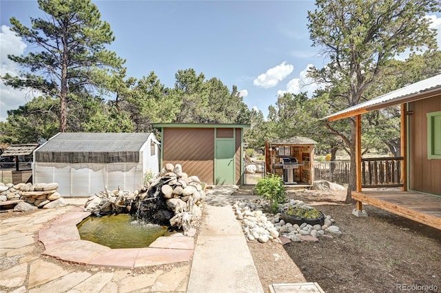 view of yard with a storage unit