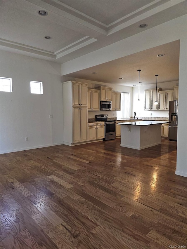 kitchen featuring appliances with stainless steel finishes, dark wood finished floors, a sink, and plenty of natural light