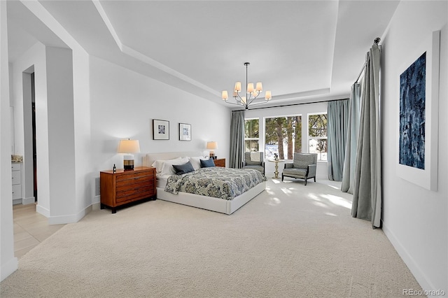 9228 Lone Timber Ct, Parker, CO 80134 - carpeted bedroom with a raised ceiling and a chandelier