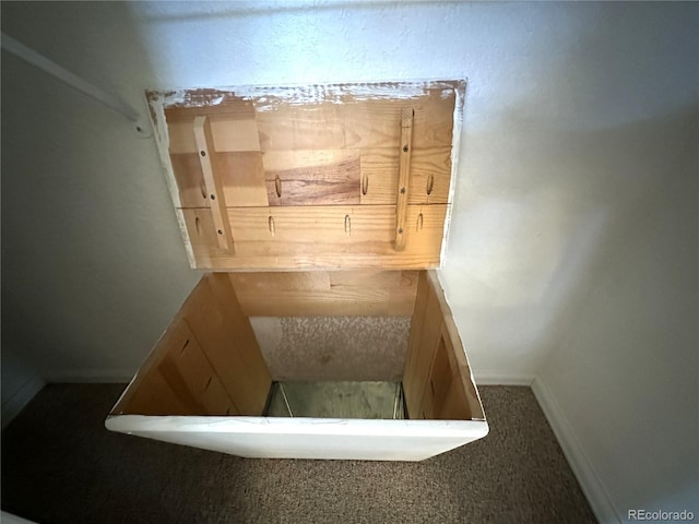 interior space with carpet flooring and baseboards