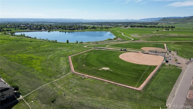 aerial view with a water and mountain view