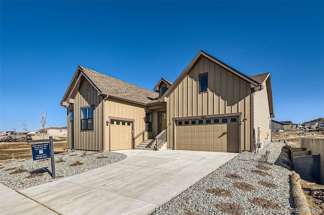 modern farmhouse style home with a garage