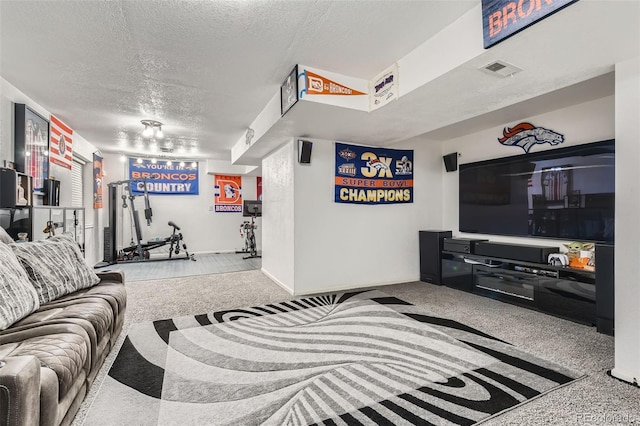 living room featuring a textured ceiling