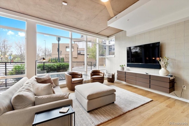 living room with wood finished floors and a healthy amount of sunlight