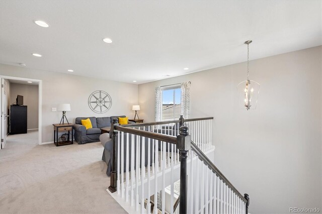 16268 Mount Silverheels Way, Broomfield, CO 80023 - corridor featuring recessed lighting, light colored carpet, an upstairs landing, and baseboards
