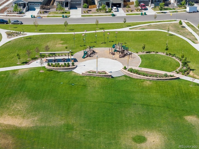 bird's eye view with a residential view