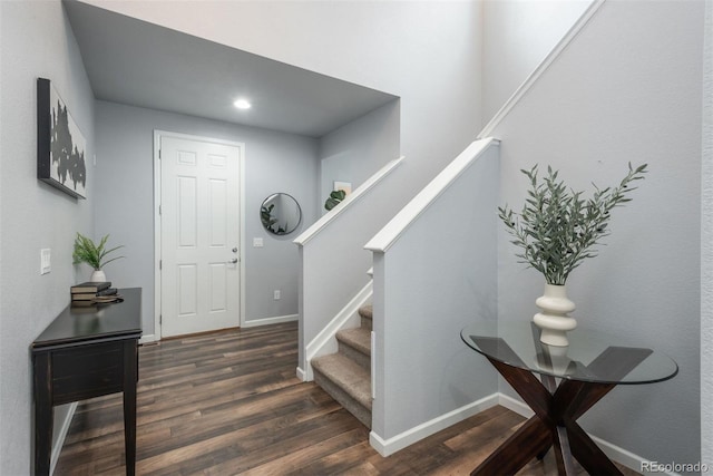 4025 Trail Stone Cir, Castle Rock, CO 80108 - foyer featuring wood finished floors, stairs, and recessed lighting