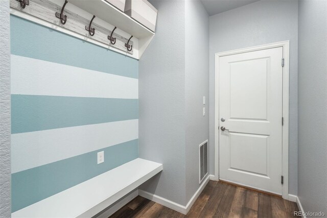 4025 Trail Stone Cir, Castle Rock, CO 80108 - mudroom featuring dark wood-type flooring and a textured wall