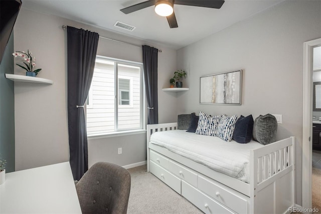 4025 Trail Stone Cir, Castle Rock, CO 80108 - bedroom with light colored carpet and ceiling fan
