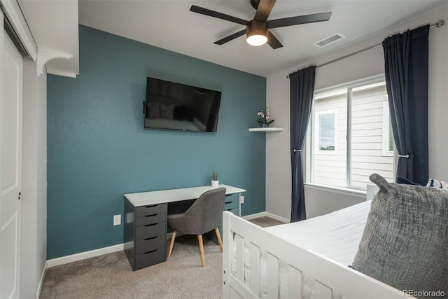 4025 Trail Stone Cir, Castle Rock, CO 80108 - bedroom with light carpet, a desk, and a ceiling fan
