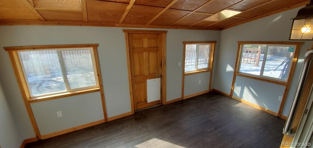 unfurnished bedroom with multiple windows, baseboards, and dark wood-style flooring