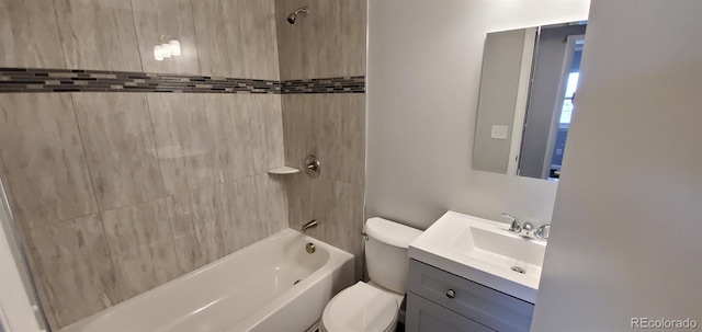 full bath featuring shower / washtub combination, vanity, and toilet