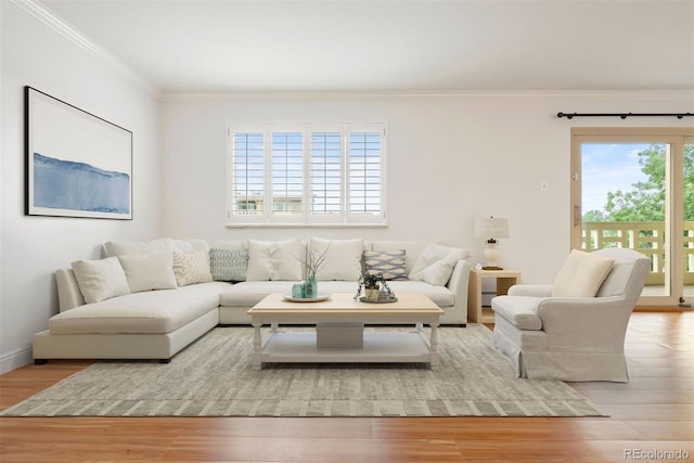 695 S Alton Way Unit 9C, Denver, CO 80247 - living area featuring ornamental molding and wood finished floors