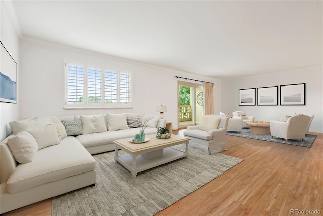 695 S Alton Way Unit 9C, Denver, CO 80247 - living area featuring wood finished floors and ornamental molding