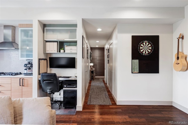 3420 W 32nd Ave Unit 203, Denver, CO 80211 - office area with dark wood finished floors, recessed lighting, and built in study area